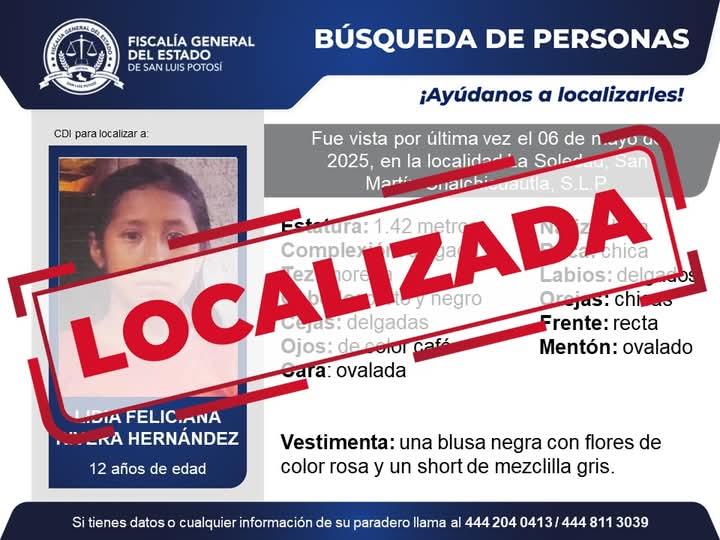 FGE localizó a menor extraviada