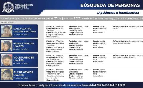 
Buscan a madre y sus tres hijas
