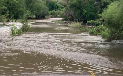 Desborda en carretera el río de Vaqueros
