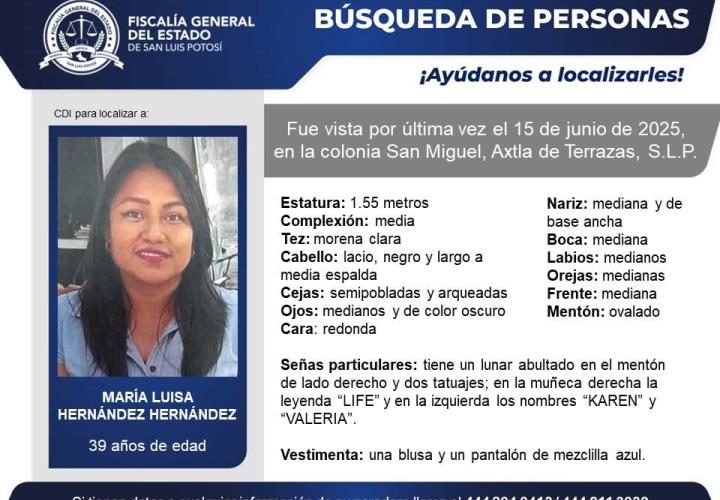 Mujer desaparecida en Axtla de Terrazas