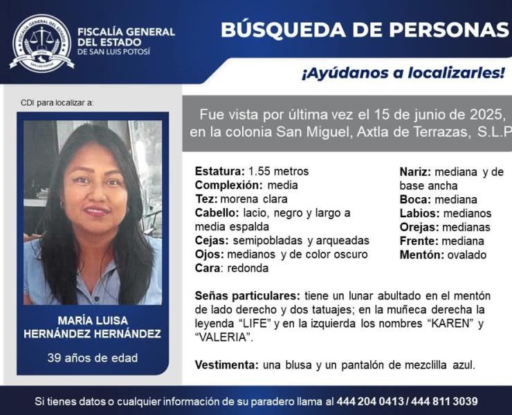 Mujer desaparecida en Axtla de Terrazas