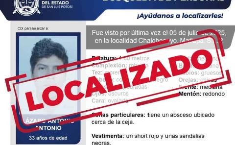 Localizan a masculino reportado como desaparecido