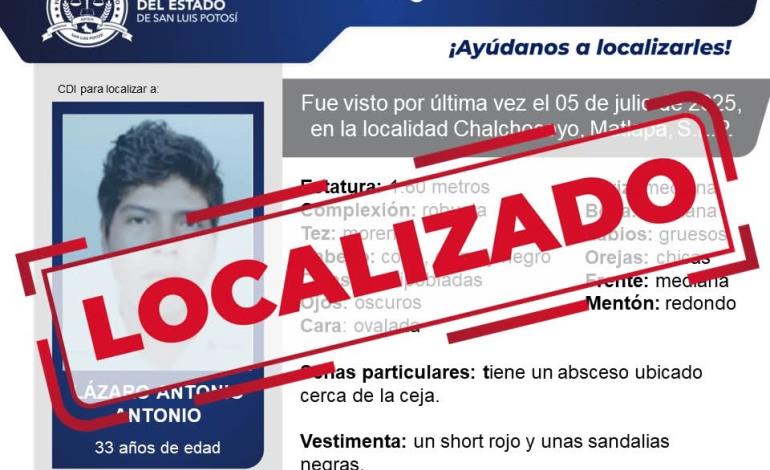 Localizan a masculino reportado como desaparecido
