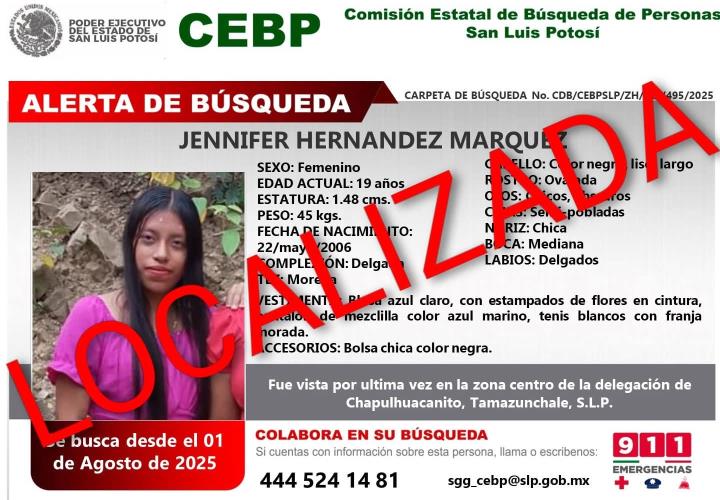 Localizan a joven desaparecida