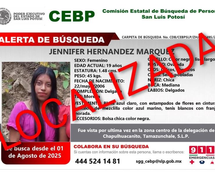 Localizan a joven desaparecida Localizan a joven desaparecida