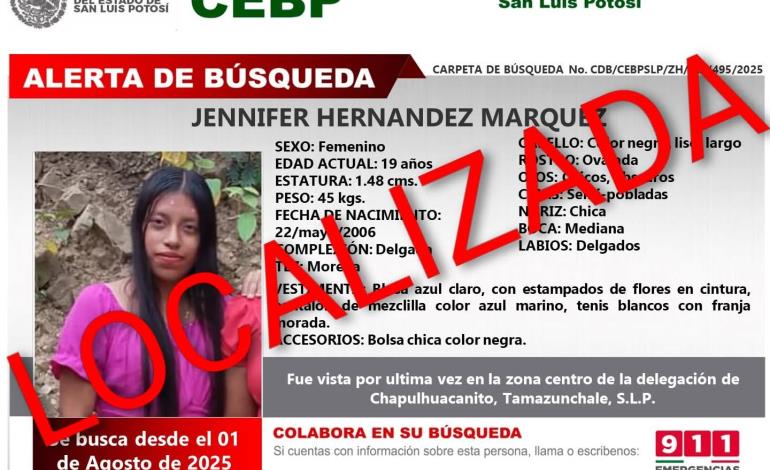 Localizan a joven desaparecida