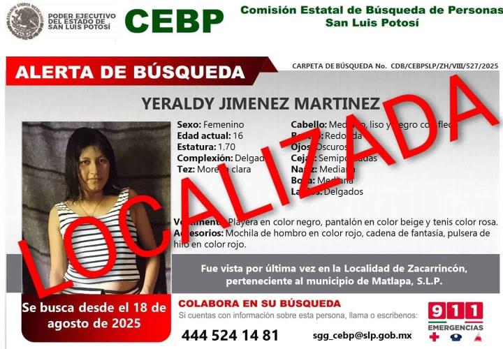 LOCALIZARON A MENOR DESAPARECIDA