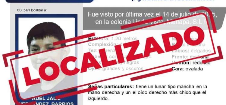 Localizan a menor desaparecido